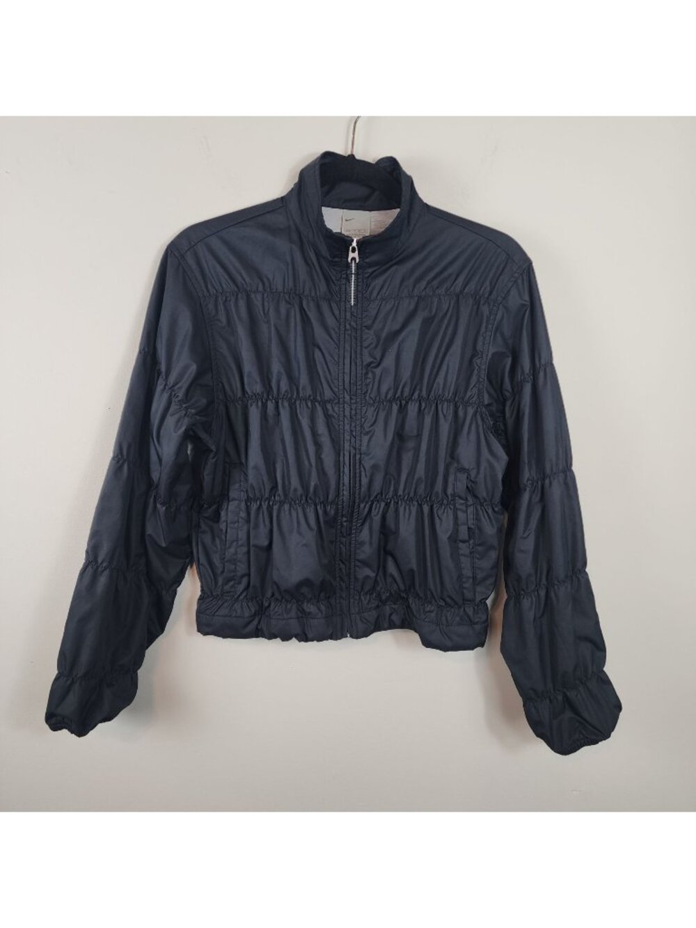 Nike black jersey lined winbreaker jacket sz S women cropped full zip pockets